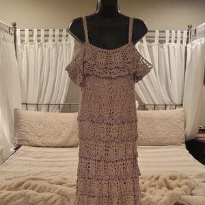 Boston Proper Crochet Ruffled Tiered Maxi Dress - Taupe